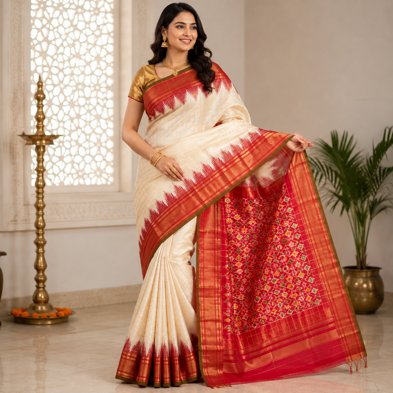 cream shree sarees
